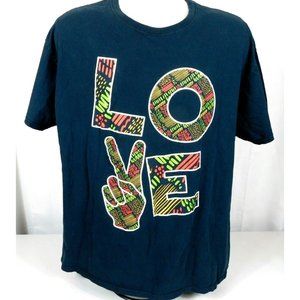 Love Peace T-shirt Black Size XL 100% Cotton Short Sleeve